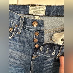 Current/Elliott Medium Blue Button-Fly Cropped Jeans
